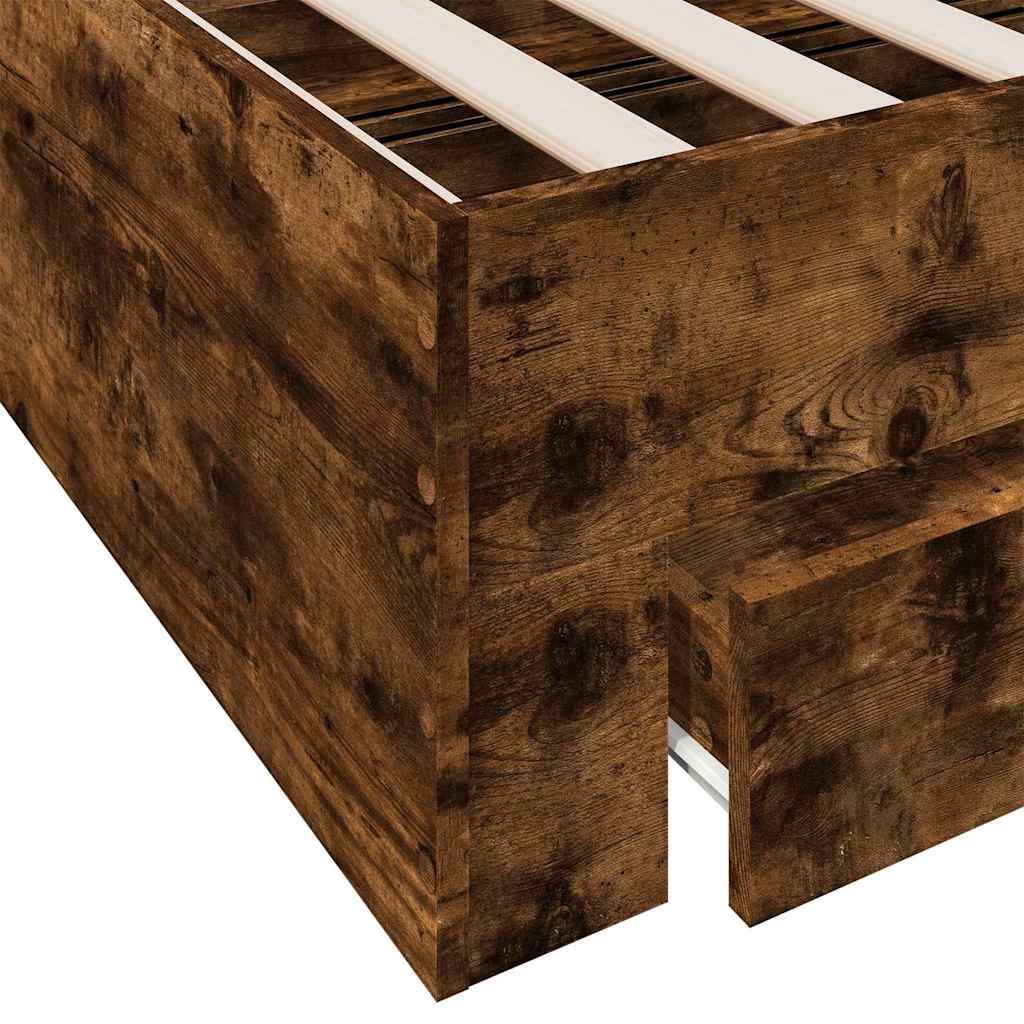 Bed Frame with Drawers without Mattress Smoked Oak 150x200 cm King Size