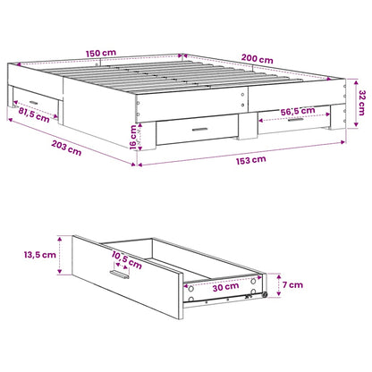 Bed Frame with Drawers without Mattress Smoked Oak 150x200 cm King Size
