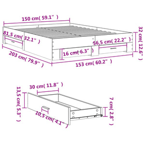 Bed Frame with Drawers without Mattress Smoked Oak 150x200 cm King Size