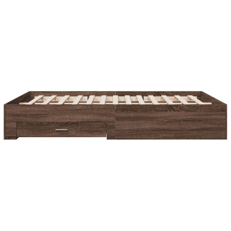 Bed Frame with Drawers without Mattress Brown Oak 150x200 cm King Size