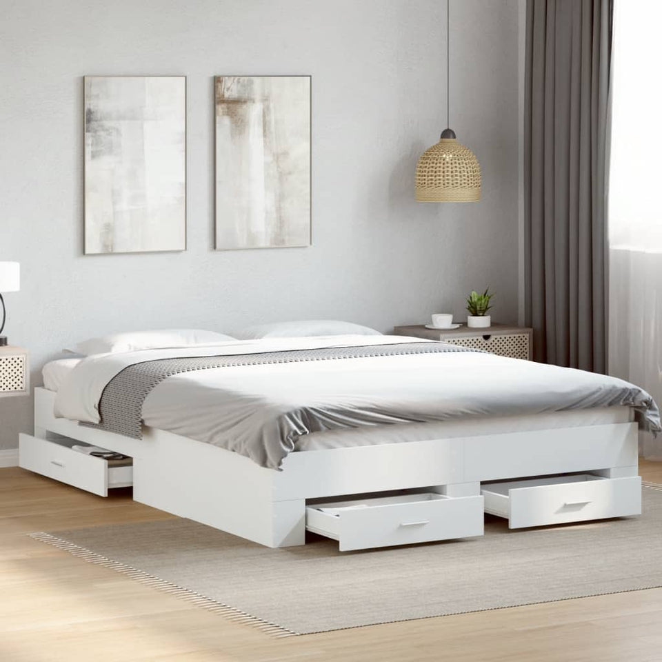 Bed Frame with Drawers without Mattress White 140x200 cm