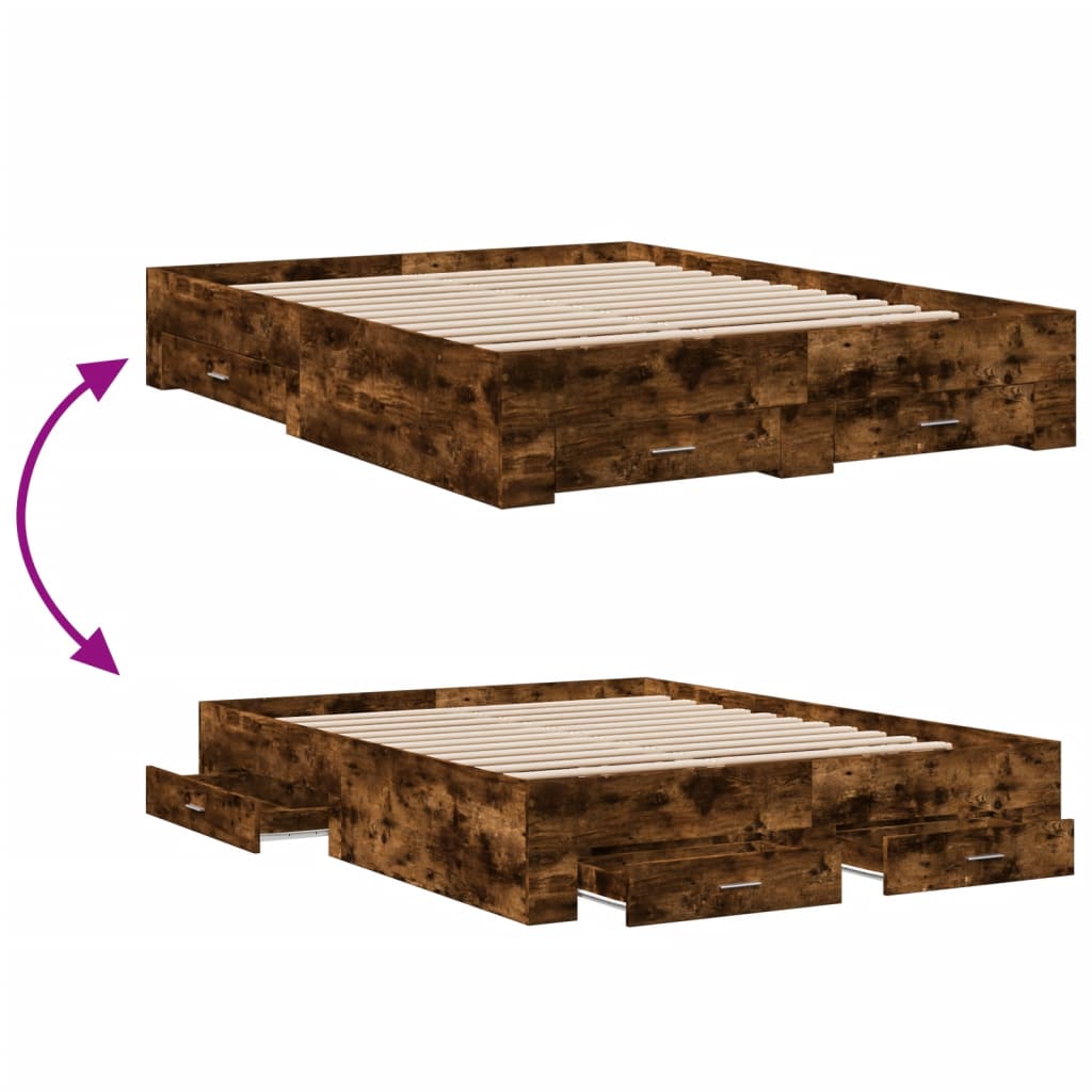 Bed Frame | Smoked oak | Engineered wood, Plywood | Double | Bed Frame