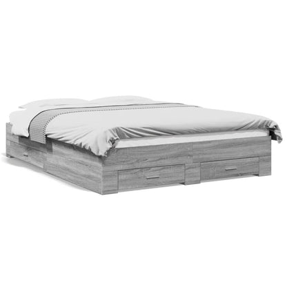 Bed Frame with Drawers without Mattress Grey Sonoma 140x200 cm