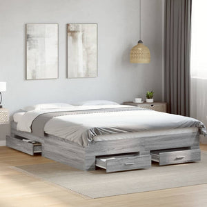 Bed Frame with Drawers without Mattress Grey Sonoma 140x200 cm