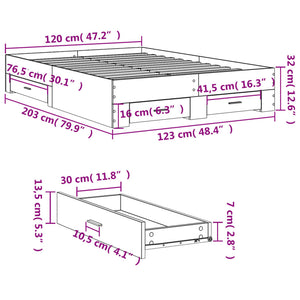 Bed Frame with Drawers without Mattress Sonoma Oak 120x200 cm