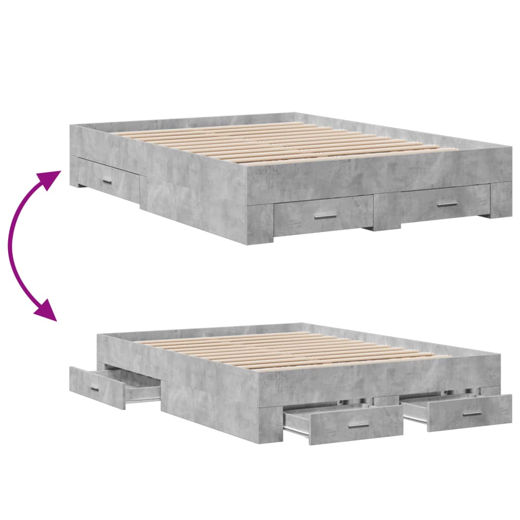 Bed Frame | Concrete Grey | Engineered Wood, Plywood | Double | Bed Frame