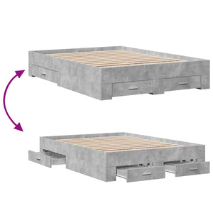 Bed Frame with Drawers without Mattress Concrete Grey 120x200 cm