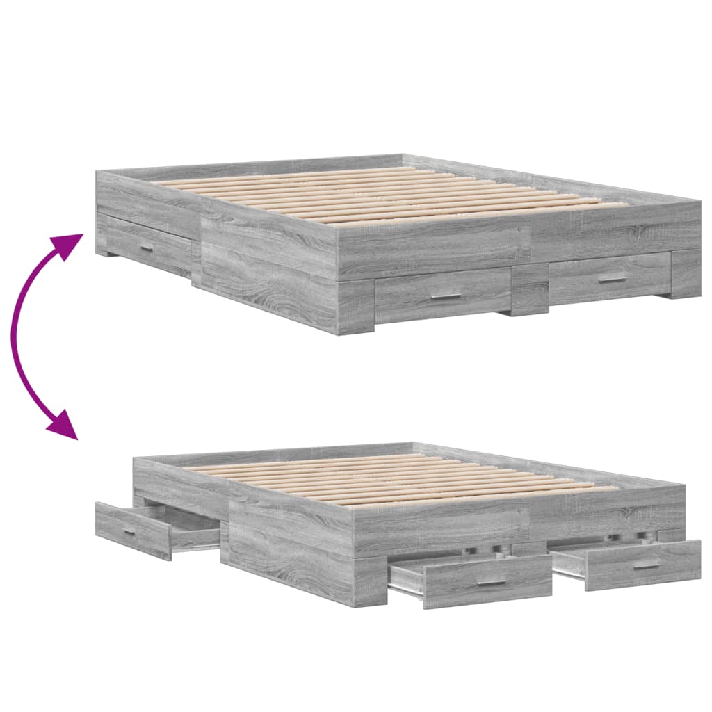Bed Frame | Grey Sonoma | Engineered wood, Plywood | Double | Bed Frame