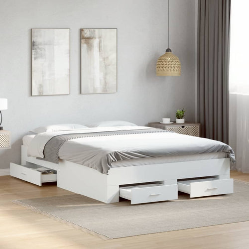 Bed Frame with Drawers without Mattress White 140x190 cm