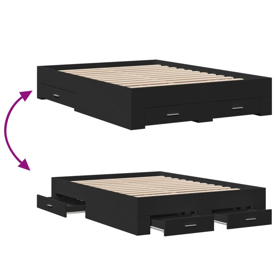 Bed Frame with Drawers without Mattress Black 140x190 cm