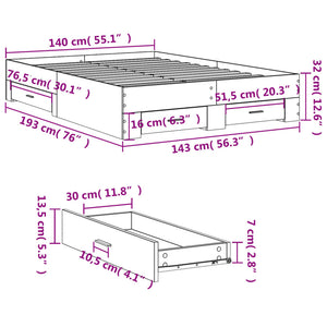 Bed Frame with Drawers without Mattress Black 140x190 cm