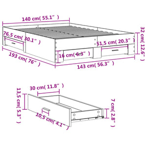 Bed Frame with Drawers without Mattress Sonoma Oak 140x190 cm