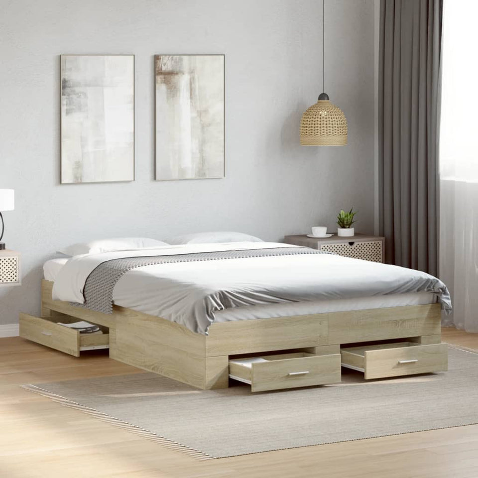 Bed Frame with Drawers without Mattress Sonoma Oak 140x190 cm