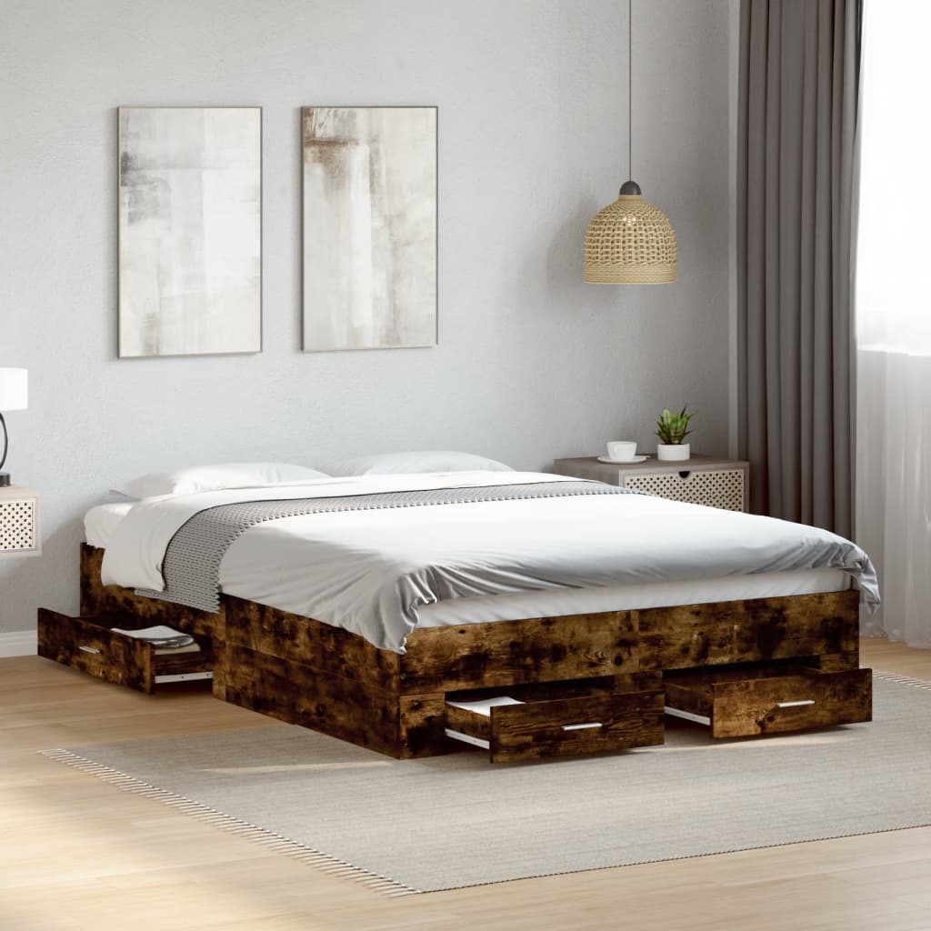 Bed Frame | Smoked Oak | Engineered Wood | Double | Bed Frame