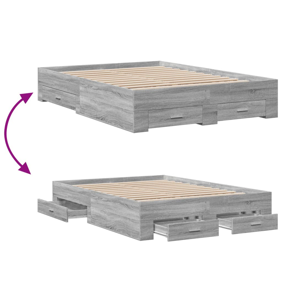 Bed Frame with Drawers without Mattress Grey Sonoma 140x190 cm