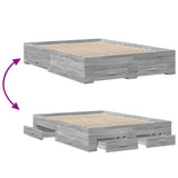 Bed Frame with Drawers without Mattress Grey Sonoma 140x190 cm