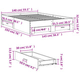 Bed Frame with Drawers without Mattress Grey Sonoma 140x190 cm