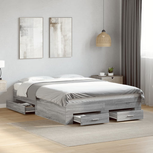 Bed Frame with Drawers without Mattress Grey Sonoma 140x190 cm