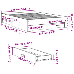 Bed Frame with Drawers without Mattress White 135x190 cm Double