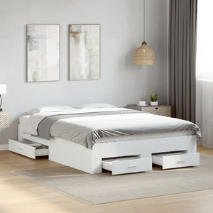 Bed Frame with Drawers without Mattress White 135x190 cm Double