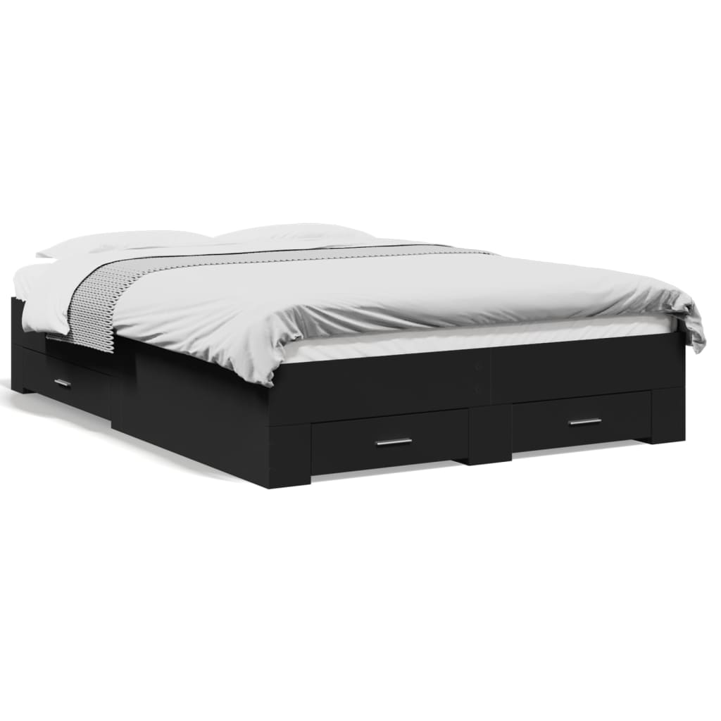 Bed Frame | Black | Engineered wood | 135 x 190 cm Double | Bed Frame