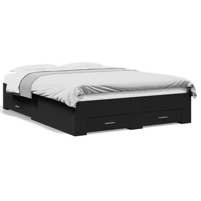 Bed Frame | Black | Engineered wood | 135 x 190 cm Double | Bed Frame