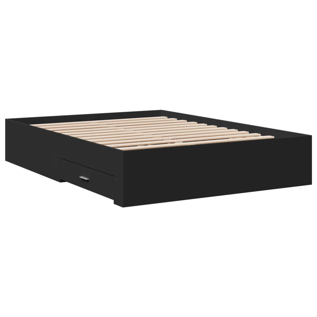 Bed Frame | Black | Engineered wood | 135 x 190 cm Double | Bed Frame