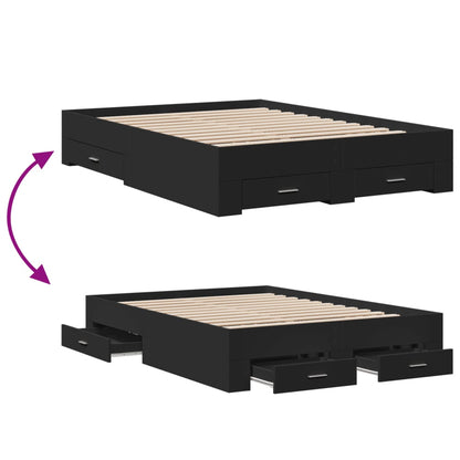 Bed Frame | Black | Engineered wood | 135 x 190 cm Double | Bed Frame