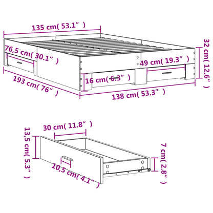 Bed Frame | Black | Engineered wood | 135 x 190 cm Double | Bed Frame