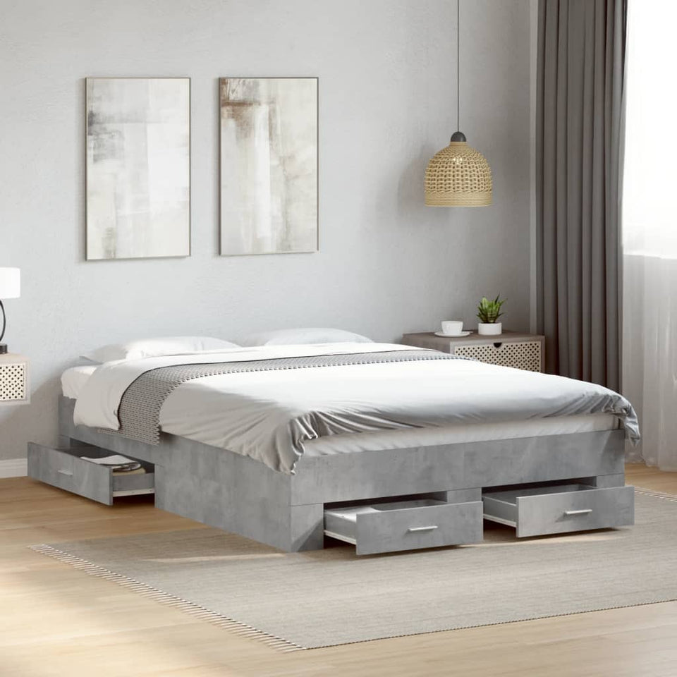 Bed Frame with Drawers Concrete Grey 135x190 cm Double Engineered Wood