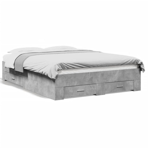 Bed Frame with Drawers Concrete Grey 135x190 cm Double Engineered Wood