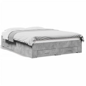 Bed Frame with Drawers Concrete Grey 135x190 cm Double Engineered Wood