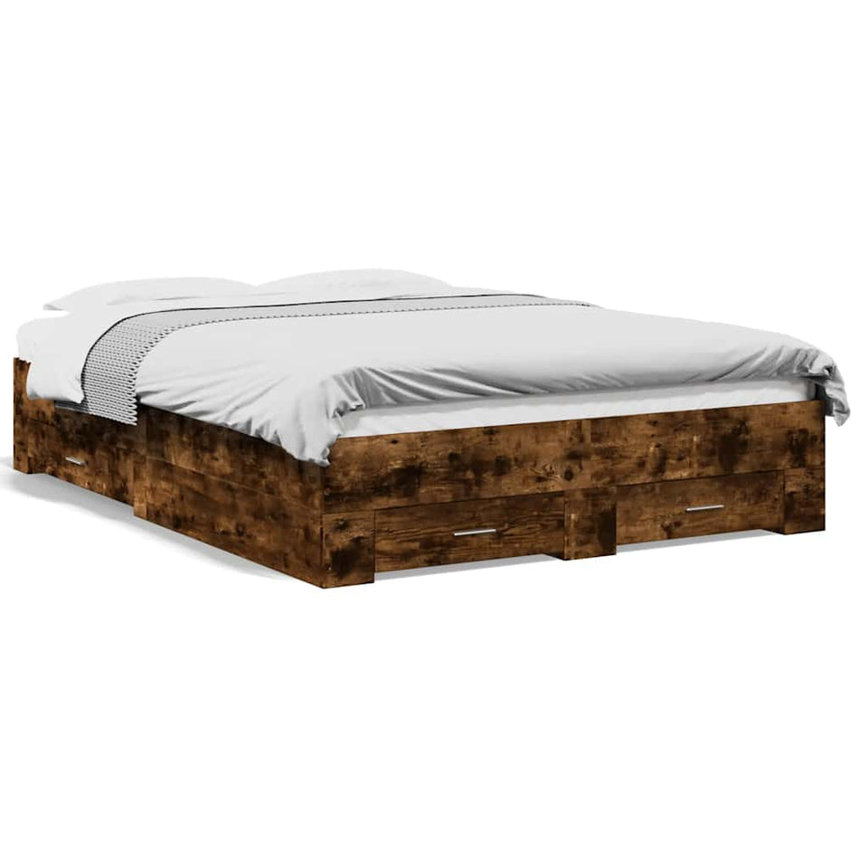 Bed Frame with Drawers without Mattress Smoked Oak 135x190 cm Double