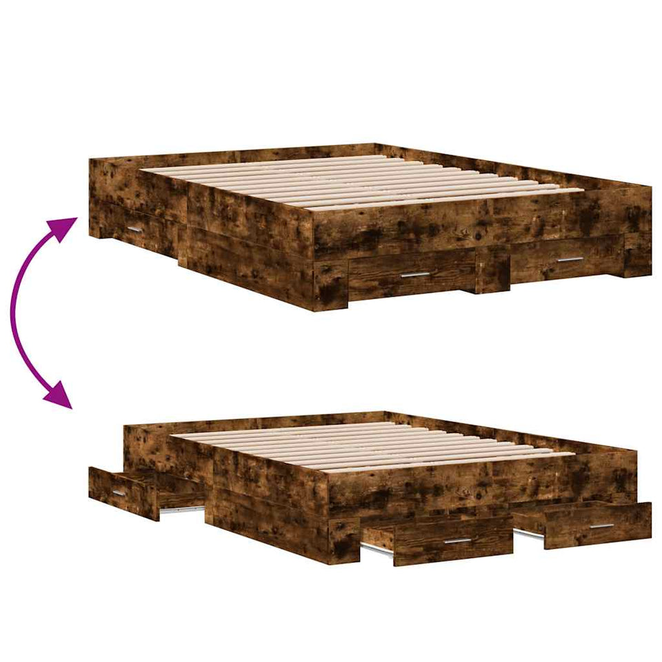 Bed Frame with Drawers without Mattress Smoked Oak 135x190 cm Double