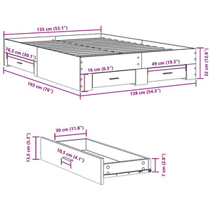 Bed Frame with Drawers without Mattress Smoked Oak 135x190 cm Double