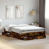 Bed Frame with Drawers without Mattress Smoked Oak 135x190 cm Double