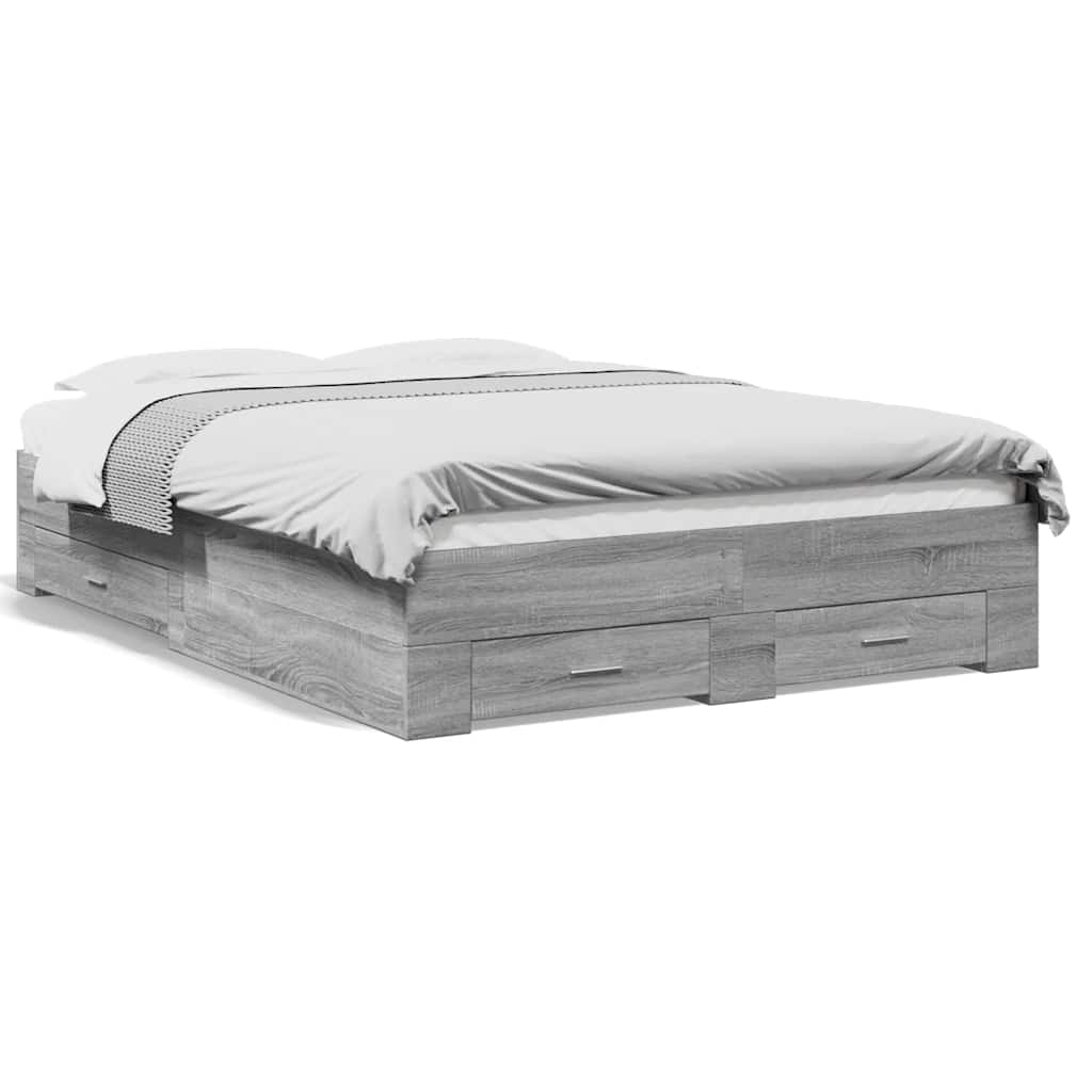 Bed Frame with Drawers without Mattress Grey Sonoma 135x190 cm Double