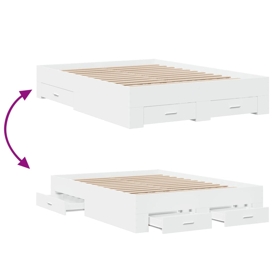 Bed Frame with Drawers without Mattress White 120x190 cm Small Double