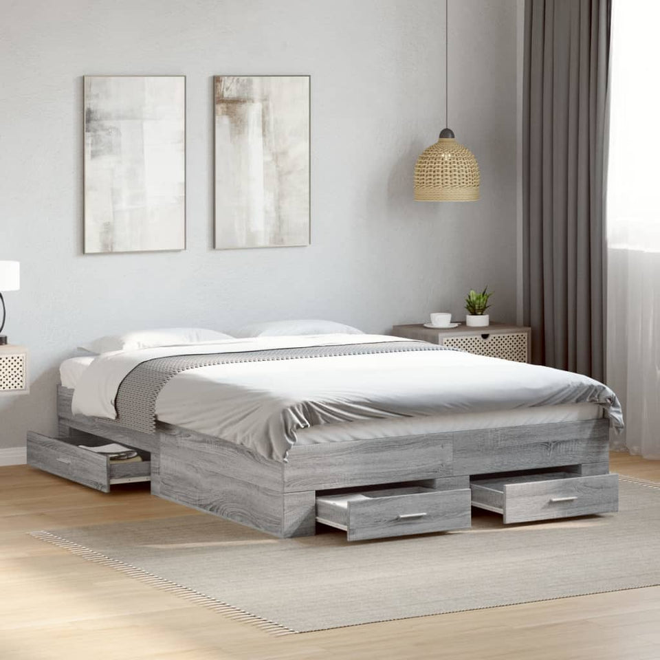 Bed Frame with Drawers without Mattress Grey Sonoma 120x190 cm Small Double