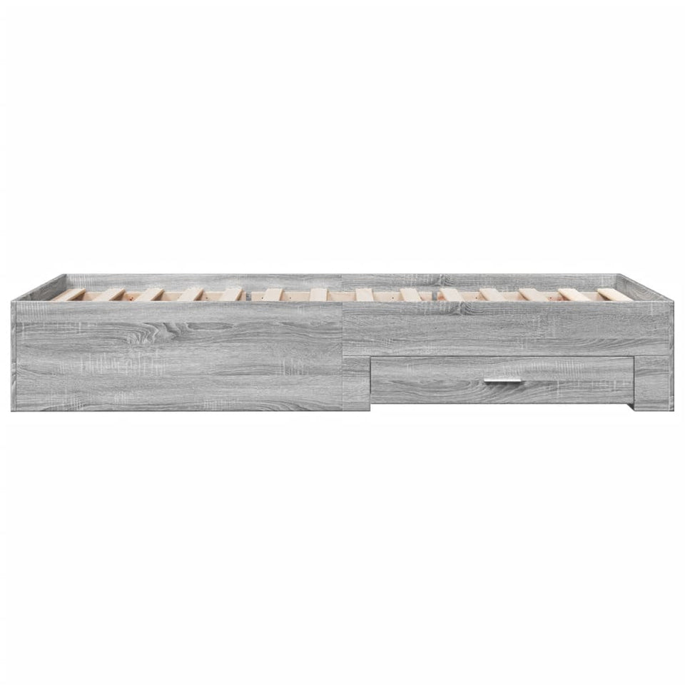 Bed Frame with Drawers without Mattress Grey Sonoma 100x200 cm