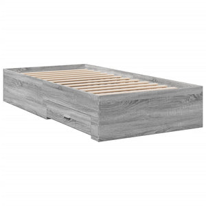 Bed Frame with Drawers without Mattress Grey Sonoma 100x200 cm