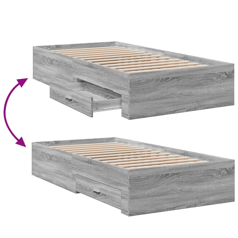 Bed Frame with Drawers without Mattress Grey Sonoma 100x200 cm