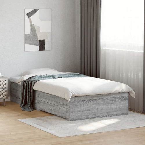 Bed Frame with Drawers without Mattress Grey Sonoma 100x200 cm