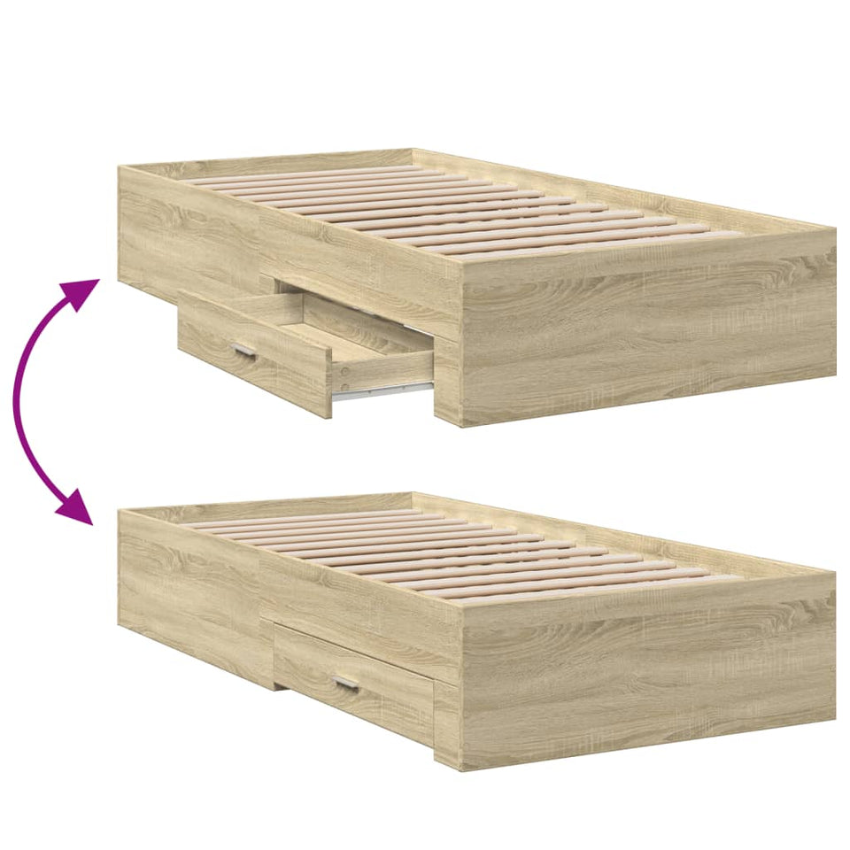 Bed Frame with Drawers without Mattress Sonoma Oak 90x200 cm