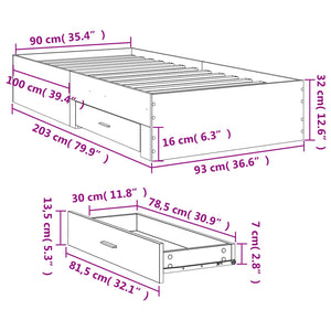 Bed Frame with Drawers without Mattress Sonoma Oak 90x200 cm