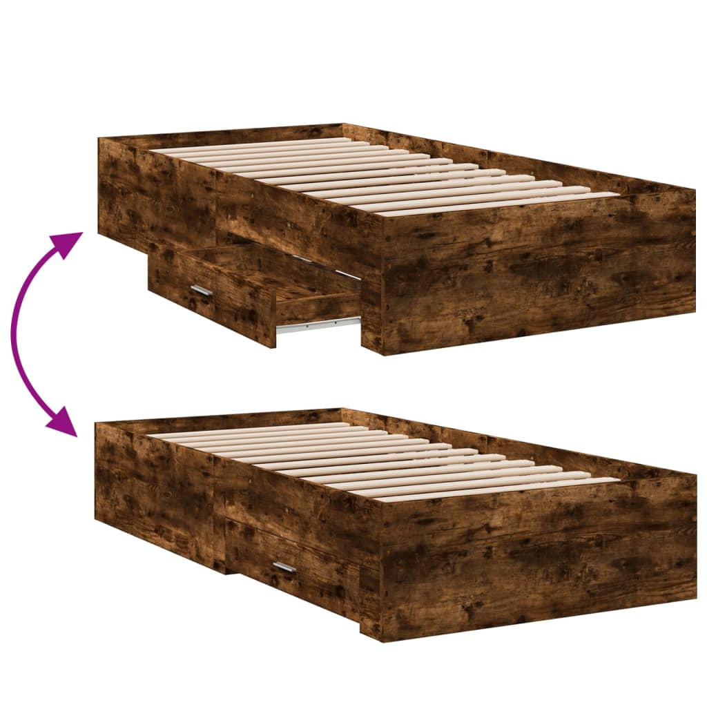Bed Frame | Smoked Oak | Engineered Wood | 90x200 cm | Bed Frame