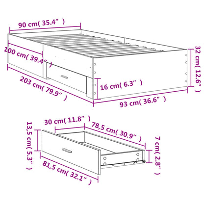 Bed Frame | Smoked Oak | Engineered Wood | 90x200 cm | Bed Frame