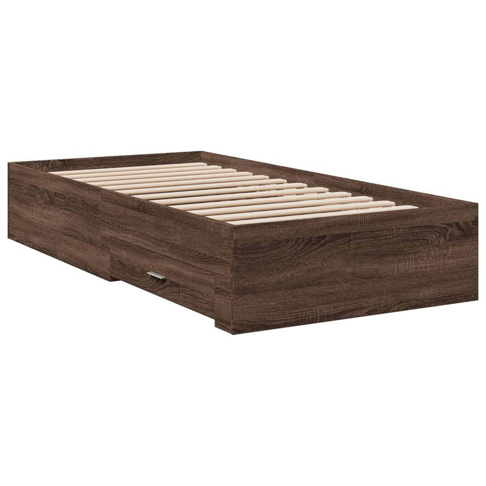 Bed Frame with Drawers without Mattress Brown Oak 90x200 cm