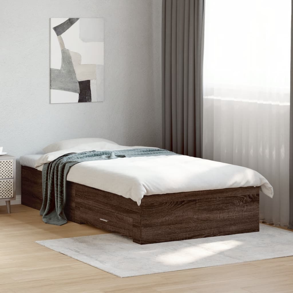 Bed Frame with Drawers without Mattress Brown Oak 90x200 cm