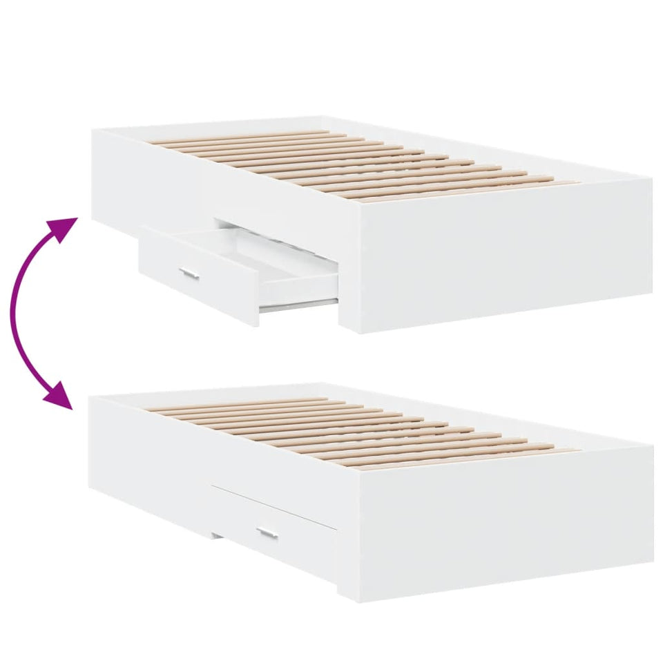 Bed Frame with Drawers without Mattress White 90x190 cm Single